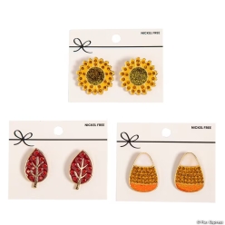 Fall Icons Charm-Style Metal Stud Earrings-3Pk